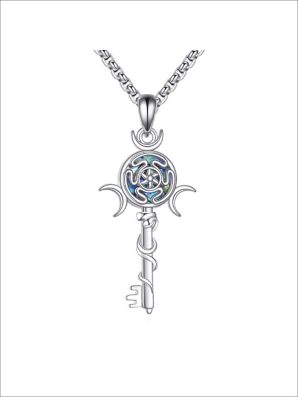 925 Sterling Silver Abalone Hecate Key Pendant Necklace